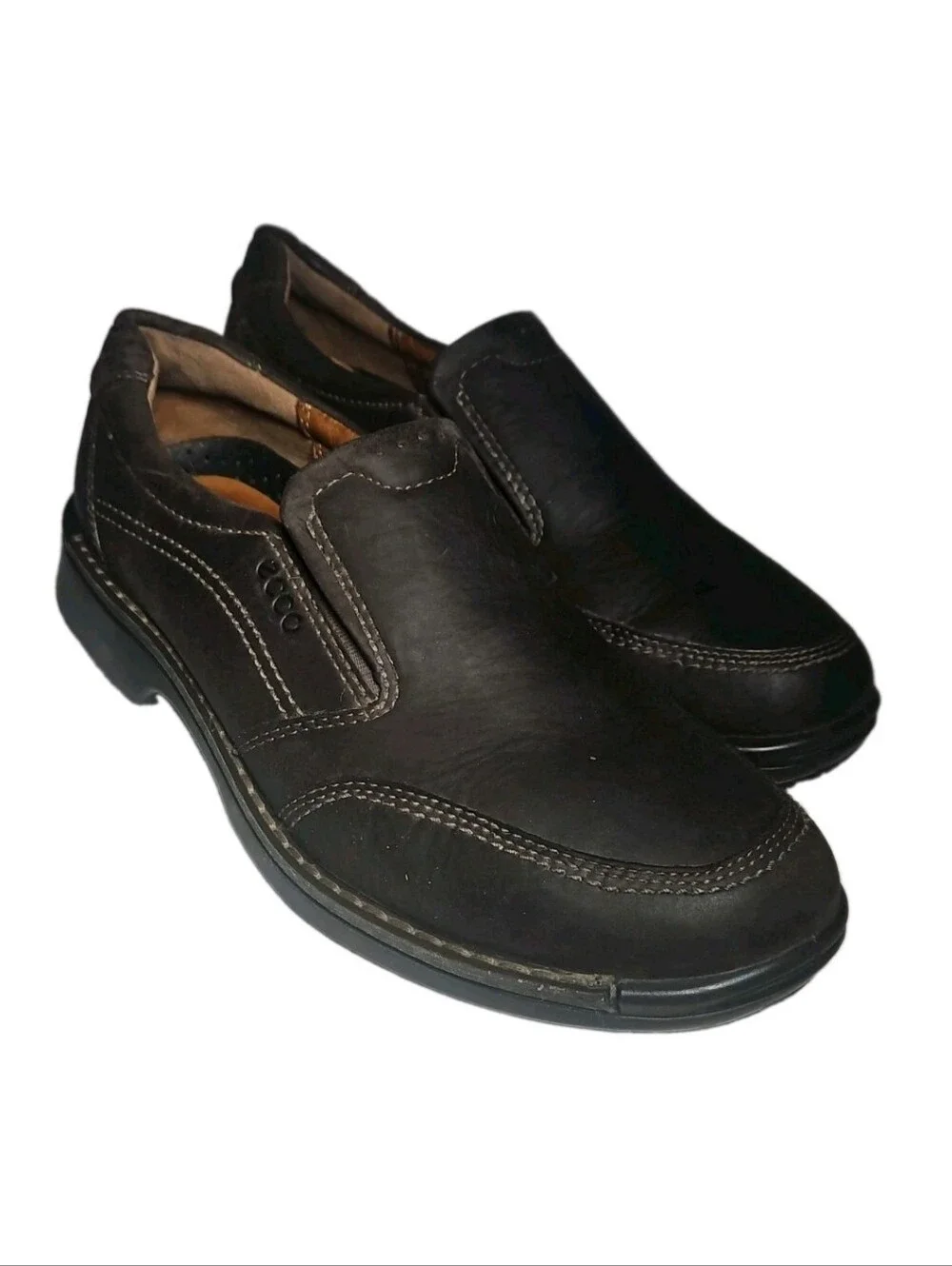 ECCO Fusion II Mens Sz10 Brown Leather Slip On Loafers Casual Moc Toe Shoe 44[8C